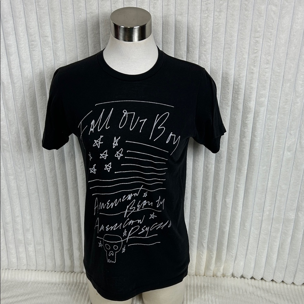 Fall Out Boy American Beauty/American Psycho band black  t-shirt S punk pop emo